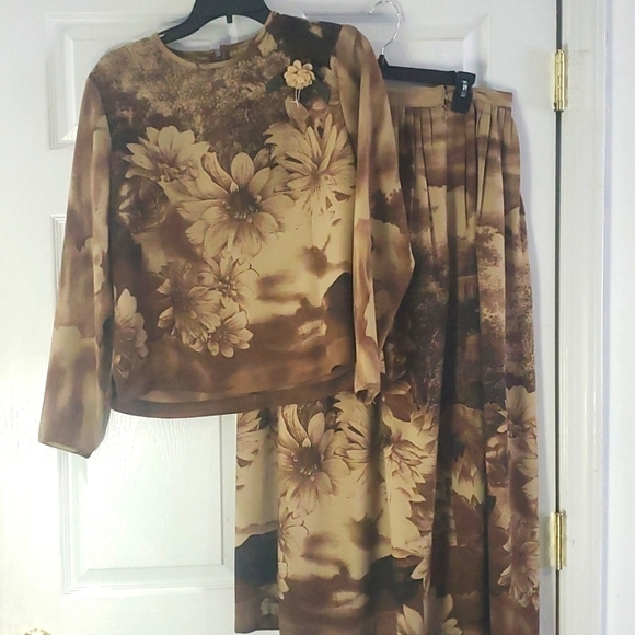 Vintage Dresses & Skirts - Vintage Boho Skirt Set Floral Print Large Soleil